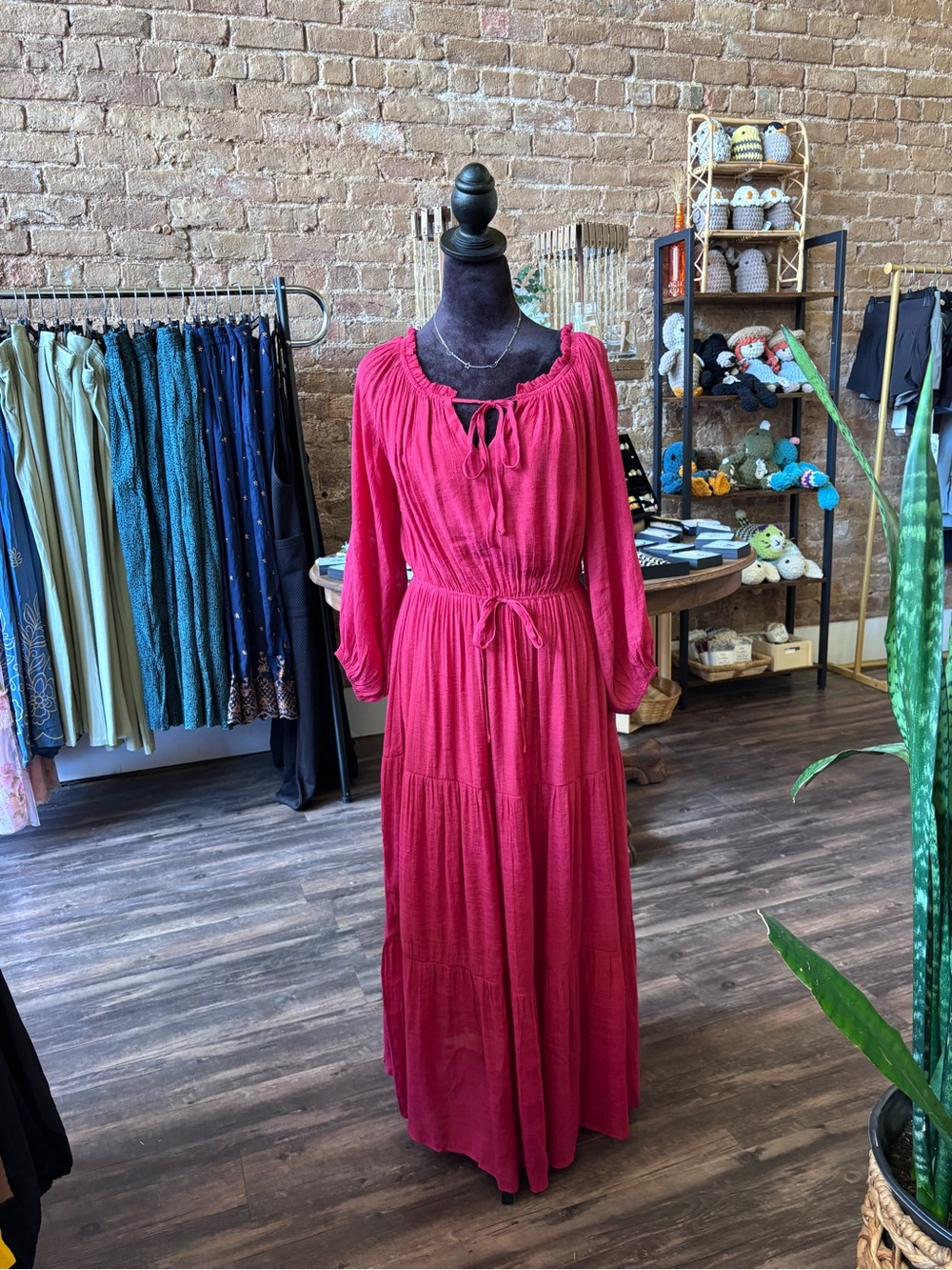 mittoshop Raspberry Pink Peasant Maxi Dress